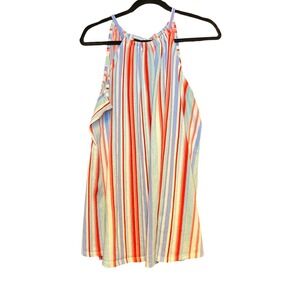 Womens Halter Neck Striped Tank Top Red Blue White Keyhole Back Sleeveless Dress